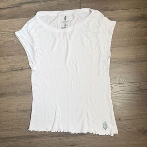 Free People Ribbed Baby Tee White Lettuce Hem M/L
